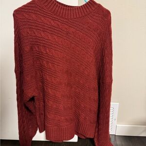 Women's Cable Knit Sweater - maroon